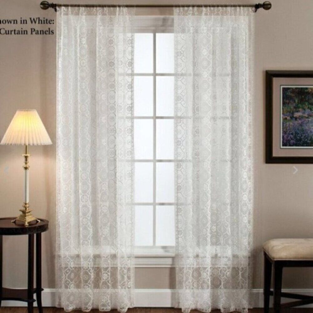 3 Panel - Richmond Macrame Vintage Appliqué Luxury Curtains, Window Curtains